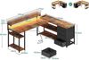 ODK L-Form Schreibtisch LED USB Schubladen 155×110cm Vintage-braun Bild 3