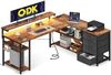 ODK L-Form Schreibtisch LED USB Schubladen 155×110cm Vintage-braun Bild 1
