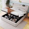 Merax Hydraulisches Polsterbett 160x200 Stauraumbett Doppelbett aus Leinen mit USB Typ C Ladefunktion & Lattenrost Beige Bild 5