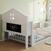 Merax Kinderbett Hausbett 90x200cm mit Lattenrost, Bodenbett Spielbett mit Tür und Staufach, Einzelbett Holzbett mit Tafel, Weiß Bild 5