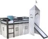 Hochbett mit Matratze 90x200 Turm Rutsche Stockbett Grau Kinderbett Holz Kiefer Vorhang Sterne Lattenrost Bild 5