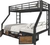 Etagenbett 90 x 200 cm / 140 x 200 cm, Metall‑MDF Kinderbett mit Schuhschrank, Staufächern, Leiter und Rausfallschutz, EN747‑zertifiziert, schwarz Bild 4