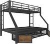Etagenbett 90 x 200 cm / 140 x 200 cm, Metall‑MDF Kinderbett mit Schuhschrank, Staufächern, Leiter und Rausfallschutz, EN747‑zertifiziert, schwarz Bild 5