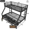 Etagenbett 90 x 200 cm / 140 x 200 cm, Metall‑MDF Kinderbett mit Schuhschrank, Staufächern, Leiter und Rausfallschutz, EN747‑zertifiziert, schwarz Bild 3
