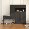 Schuhschrank 130 x 35 x 110 cm mit Sitzbank, aus Spanplatte, schwarze Front mit Rillendekor Bild 2