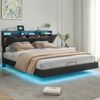 FUROKOY Stauraumbett Schwebebett Bett Jugendbett mit LED-Beleuchtung (Höhenverstellbares Kopfteil mit USB Ladefunktion), Polsterbett Doppelbett 140x200 cm mit LED Licht, PU, Schwarz Bild 2
