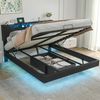 FUROKOY Stauraumbett Schwebebett Bett Jugendbett mit LED-Beleuchtung (Höhenverstellbares Kopfteil mit USB Ladefunktion), Polsterbett Doppelbett 140x200 cm mit LED Licht, PU, Schwarz Bild 3