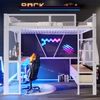 Merax Hochbett Kinderbett 140 x 200 cm Jugendbett Metall-Spielhochbett mit USB, LED, Schreibtisch, offenem Kleiderschrank und 3 Wäscheschubladen, Weiß Bild 5