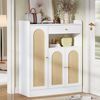Flieks Schuhschrank Rattan Schuhkommode mit verstellbaren Einlegeböden (B90/T35/H110 cm, 1-St, Schrank für Wohnzimmer, Esszimmer, Flur, Schlafzimmer) Mehrzweckschrank Schuhregal mit 1 Schubladen und 3 Türen Weiß Bild 1