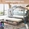 Merax Kinderbett, Jugendbett, 90x200cm, mit Ausziehbett 90x190cm, mit 2 Schubladen, mit USB- und Typ-C-Ladeanschlüssen und LED, mit Einlegeböden, Grau Bild 2