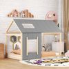 Kinderbett 90x200 cm in Hausform, Montessori Bett mit Dach und Fenster,offenes Design zum Dekorieren,Natur & Grau Bild 3