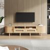 TV-Schrank 170 cm Ovale TV-Bank mit Rattanoptik Schubladen Schiebetüren Lowboard Holzlook Wohnzimmer Kompakter Retro-Stil 8 Beine Bild 5