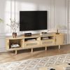 TV-Schrank 170 cm Ovale TV-Bank mit Rattanoptik Schubladen Schiebetüren Lowboard Holzlook Wohnzimmer Kompakter Retro-Stil 8 Beine Bild 3