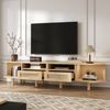 TV-Schrank 170 cm Ovale TV-Bank mit Rattanoptik Schubladen Schiebetüren Lowboard Holzlook Wohnzimmer Kompakter Retro-Stil 8 Beine Bild 2