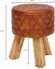 Sitzhocker Echtleder / Massivholz 35 x 46 x 35 cm Modern Fußhocker Rund, Turnbock Lederhocker Braun, Kleiner Hocker Gepolstert, Holzhocker mit Leder-Bezug Bild 4