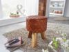 Sitzhocker Echtleder / Massivholz 35 x 46 x 35 cm Modern Fußhocker Rund, Turnbock Lederhocker Braun, Kleiner Hocker Gepolstert, Holzhocker mit Leder-Bezug Bild 3