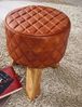 Sitzhocker Echtleder / Massivholz 35 x 46 x 35 cm Modern Fußhocker Rund, Turnbock Lederhocker Braun, Kleiner Hocker Gepolstert, Holzhocker mit Leder-Bezug Bild 5