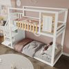 Etagenbett 90x200 cm, Kiefernholz & MDF, mit Treppe, Stauraum und Fallschutz – skandinavisch-modernes Kinderbett,Weiß Bild 2