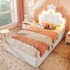 Prinzessinbett mit LED-Beleuchtung und Stauraum, 90x200cm, höhenverstellbarer Kopfteil, Mädchenbett, Polsterbett für Mädchen, Einzelbett Bild 5