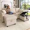 3-Sitzer Schlafsofa H 86 x T 188 x B 186 cm aus Cord in Beige mit Stauraum und 2 Hockern Bild 4