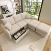3-Sitzer Schlafsofa H 86 x T 188 x B 186 cm aus Cord in Beige mit Stauraum und 2 Hockern Bild 2