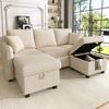 3-Sitzer Schlafsofa H 86 x T 188 x B 186 cm aus Cord in Beige mit Stauraum und 2 Hockern Bild 1