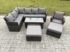 Fimous Rattan Gartenmöbel-Sets Hoher Rücken Ecksofa Länger Couchtisch Set mit 2 Großer Hockern Sesseln Dunkelgrau gemischt Bild 2
