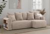 MEBLINI Schlafcouch mit Bettkasten - 238 x 142 x 73 cm - Beige Cordstoff - SOLARIS - Kleines Ecksofa mit Schlaffunktion - Sofa mit Relaxfunktion und Kissen - Kleine Couch L-Form - Eckcouch Bild 2
