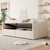 Polsterbett Sofabett, hydraulische Lagerung mit Lattenrost Armlehnen klassisch gestreiftes Design multifunktionales Einzelbett, Samtstoff, Beige, 90 x 200 cm Bild 2
