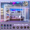 Hochbett, 90 x 200 cm, Eisenrahmen, Ablagefach, Netz zum Aufhängen von Gegenständen, mit Kleiderstange, offener Raum unter dem Bett, mit LED-Lichtleiste, ohne Matratze, Weiß Bild 2