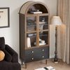 Merax Sideboard Kommode Aufbewahrungsschrank mit verstellbaren Einlegeböden, Retro-Aufbewahrungsschrank aus gewölbtem Glas, Verstellbare Regale, Nussbaum Bild 2