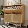 Schuhschrank mit 4 Klappschubladen, Schuhkommode aus Rattan mit Metallgriffen, Schuhregal für Flur, Schlafzimmer, Wohnung,Holzmöbel, Landhausstil, Maße: 100 x 25 x 90 cm Bild 2