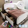 Einzelbett 90x200 cm mit USB Typ C Ladefunktion und 2 Schubladen, Weiß, ohne Matratze Bild 5
