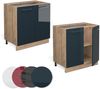 Küchenunterschrank Fame-Line Dunkelblau Hochglanz 80 cm mit Regal, AP Eiche Vicco Bild 5