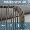 Celya Gartenlounge-Set Gartenlounges Balkon, Gartenmöbel Lounge Set mit Sofa, (handgeflochtenes Seil, Glasplatte in Holzmaserung-Stil, verzinkter Stahl, Grau), bequemen Kissen, 2-Sitzer-Sofa, 2 Sessel und Couchtisch Bild 3