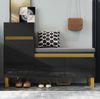 Schuhschrank mit Sitzbank 120 x 35 x 85 cm, aus MDF, teilweise Hochglanz in Schwarz mit Schublade und Türen Bild 2
