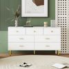 Sideboard mit 7 Schubladen und goldfarbenen Griffen, 140 x 35 x 76 cm, Weiß Bild 3