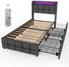 oyajia Polsterbett LED Doppelbett 140x200cm mit Ladefunktion und 2 Schubladen Polsterbett, Einzelbett Bettgestell mit Kopfteil und Lattenrost, Leinen Polsterbett Bild 4
