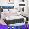 oyajia Polsterbett LED Doppelbett 140x200cm mit Ladefunktion und 2 Schubladen Polsterbett, Einzelbett Bettgestell mit Kopfteil und Lattenrost, Leinen Polsterbett Bild 2