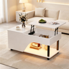 Merax Höhenverstellbarer Wohnzimmer-Couchtisch, Beistelltisch mit verstecktem Stauraum, Durchbrochener kaffetisch, Hochglänzender LED-Sofatisch, Teetisch mit seitlicher Ablage, Weiß Bild 3
