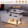 Merax Höhenverstellbarer Wohnzimmer-Couchtisch, Beistelltisch mit verstecktem Stauraum, Durchbrochener kaffetisch, Hochglänzender LED-Sofatisch, Teetisch mit seitlicher Ablage, Weiß Bild 5