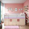 Hochbett Kinder 90x200 cm mit Lattenrost Kinderbett Kinderhochbett Stockbett Vorhang Lila Peach Holz Massiv Bild 2