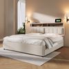 Polsterbett 140×200 cm mit verstellbarem Kopfteil,USB & Steckdosen,4 Schubladen,Leinenstoff beige,inklusive Matratze Bild 2