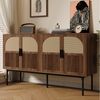 Merax Sideboard mit 4 Türen, Rattanfurnier und Walnussholz-Optik (1 St, Aufbewahrungsschrank Anrichte), Kommode mit Stauraum, gedämpften Scharnieren & Stahlbeinen,140×40×80cm Bild 3