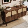 Merax Sideboard mit 4 Türen, Rattanfurnier und Walnussholz-Optik (1 St, Aufbewahrungsschrank Anrichte), Kommode mit Stauraum, gedämpften Scharnieren & Stahlbeinen,140×40×80cm Bild 2