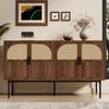 Merax Sideboard mit 4 Türen, Rattanfurnier und Walnussholz-Optik (1 St, Aufbewahrungsschrank Anrichte), Kommode mit Stauraum, gedämpften Scharnieren & Stahlbeinen,140×40×80cm Bild 5