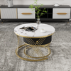 Couchtisch 2er Set 70×70+50×50 cm, Beistelltisch mit Schublade, Sofatisch in Marmoroptik Weiß Bild 3