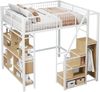 Hochbett 140x200 cm mit Stauraumtreppe, Aufbewahrungsschrank & Metallrahmen, platzsparendes Jugendbett Weiß Bild 5