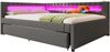 Daybett 140x200 cm Tagesbett Schlafsofa mit ausziehbarem Rollbett, LED-Fernbedienungslichtleiste, USB & Type-C Ladestation, Leinen, Grau Bild 2