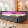 Daybett 140x200 cm Tagesbett Schlafsofa mit ausziehbarem Rollbett, LED-Fernbedienungslichtleiste, USB & Type-C Ladestation, Leinen, Grau Bild 5